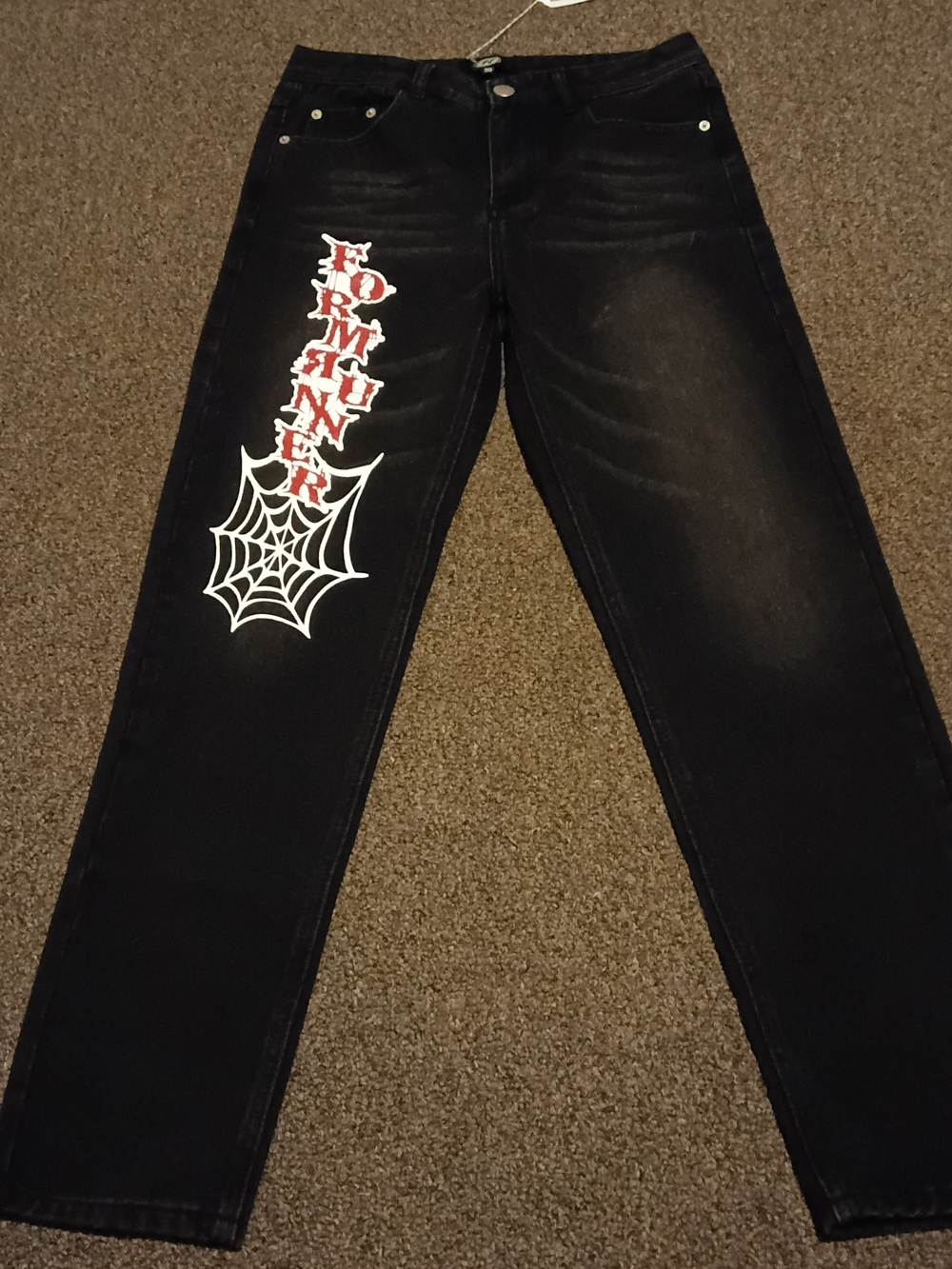 Black Men’s Skinny Jeans with Spiderweb Graphic NWT